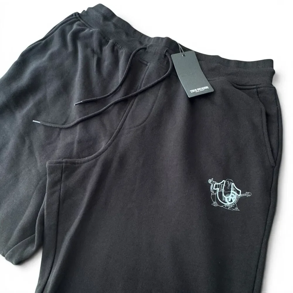 True Religion Buddha Joggers Men XL Black Logo Stitch Ankle Cuff Taper NWT